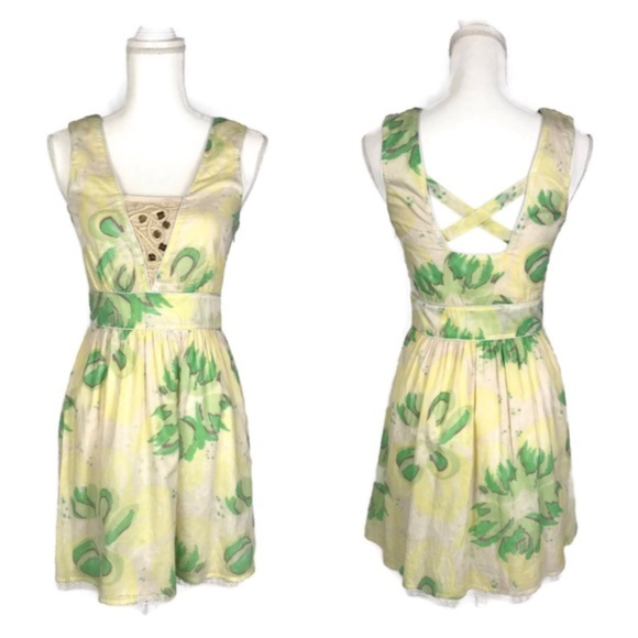green and yellow floral dress